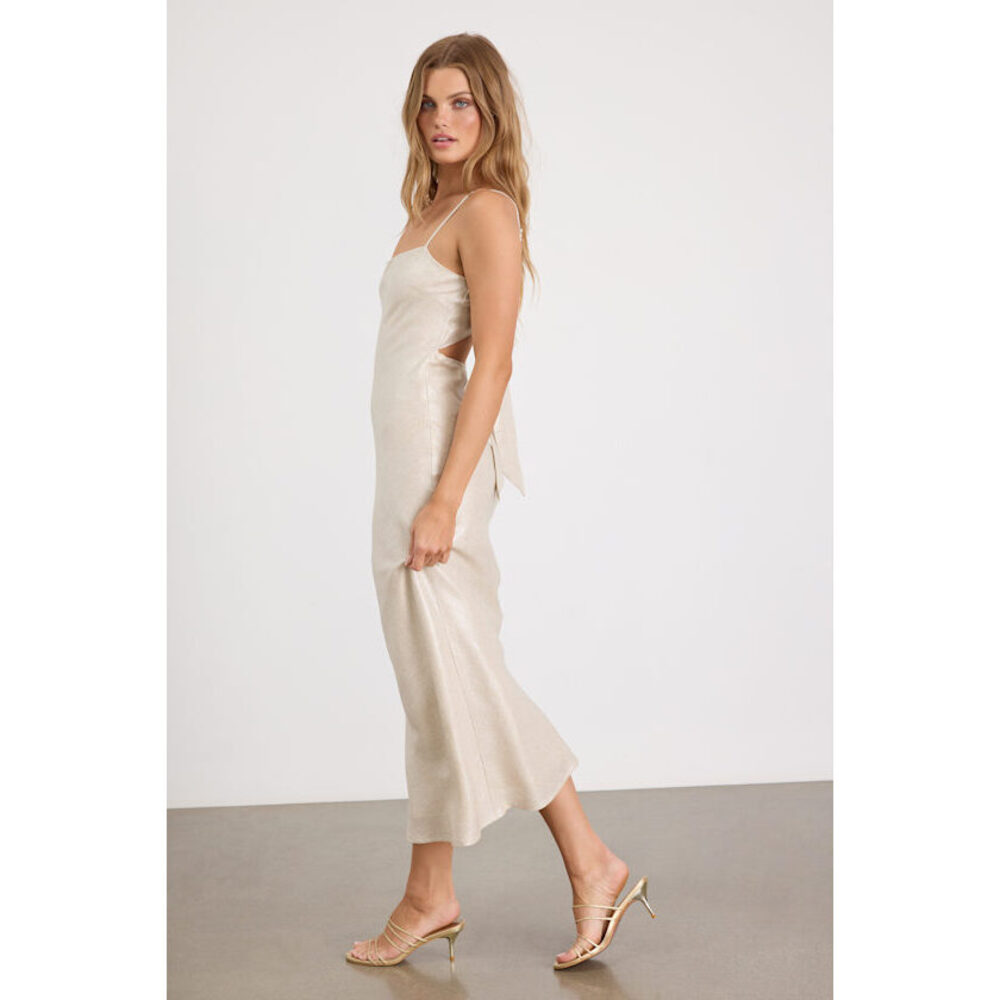 Lulus Frana Beige Tie-back Slip Midi Dress - Size S